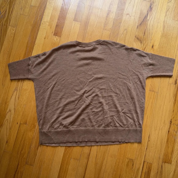 By Anthropologie Sweater Women's XL Brown Merino Wool Short Sleeve Boxy Pullover - Picture 5 of 9